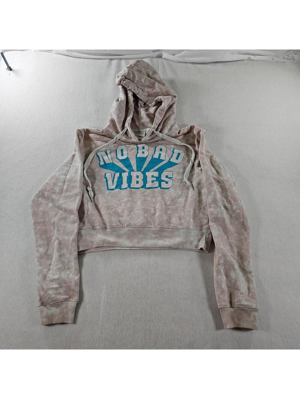 Freeze Pink White Tie Dye Cropped Hoodie XS No Bad Vibes Graphic Sweatshirt